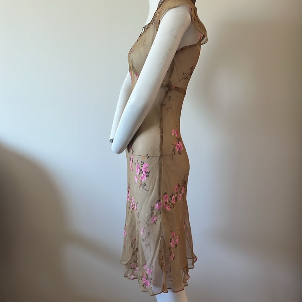 Vintage Betsy Johnson Shear Tan Floral Size S Dress New With Tag - Picture 5 of 12